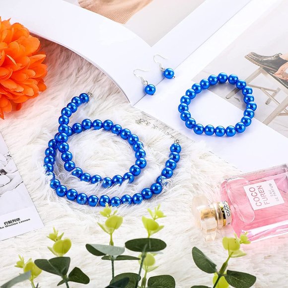 New Faux Pearl Jewelry Set Simulated Pearl Necklace Bracelet Earrings fo… - Picture 3 of 8